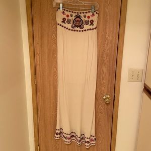 Beige Maxi Dress with Colorful Embroidery